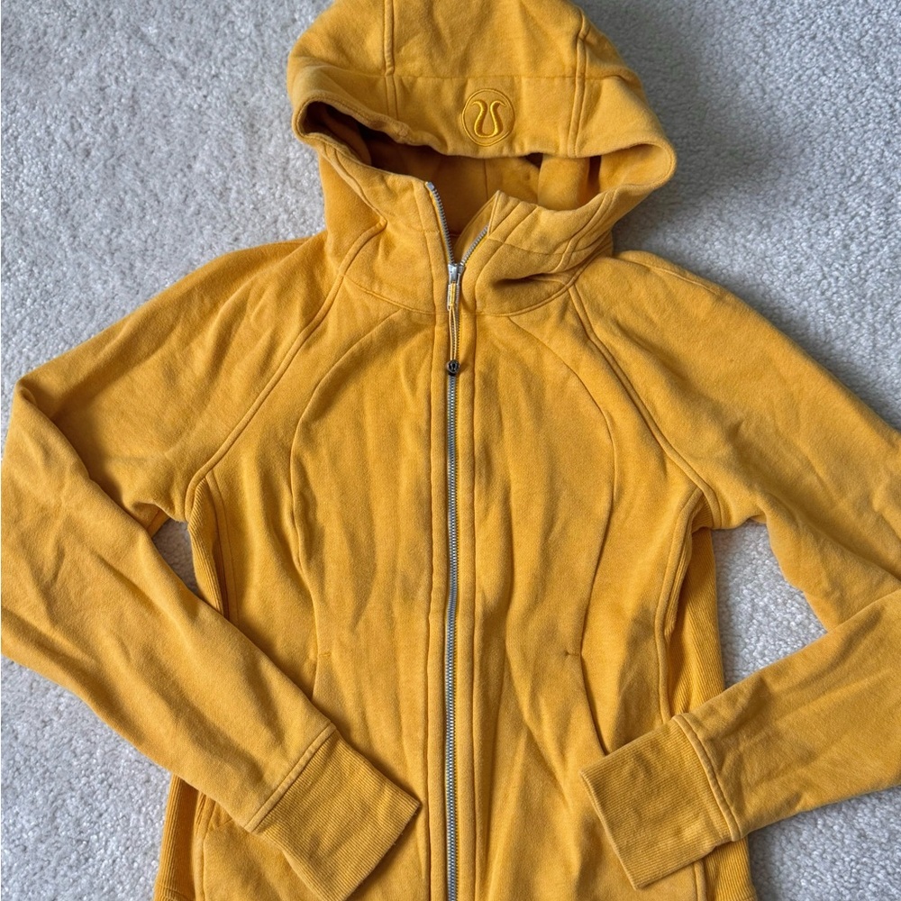 Lululemon mustard yellow color hooded scuba full zip sweatshirt jacket size 6